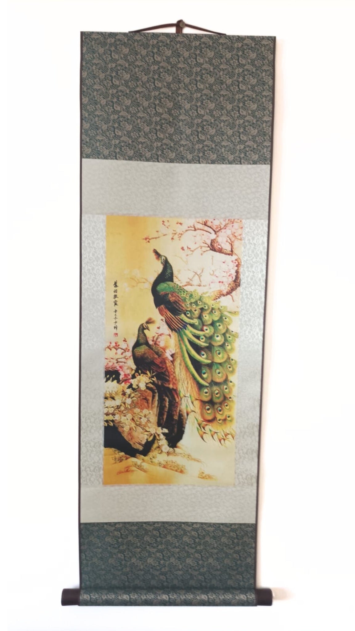 Rouleau mural chinois / Couple de Paon Dorée