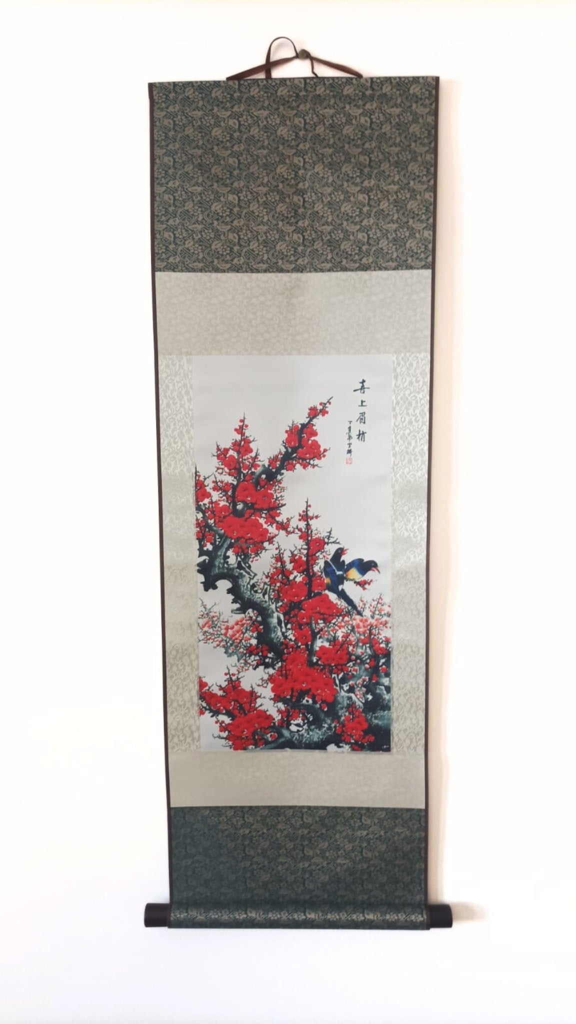 Rouleau mural chinois / Fleur de Prunier et couple d'oiseaux
