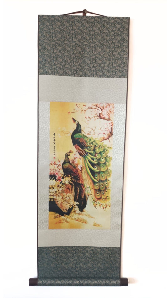 Rouleau mural chinois / Couple de Paon Dorée