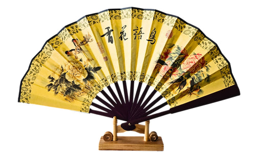 Éventail en bambou - Pivoines Rouges et Blanches