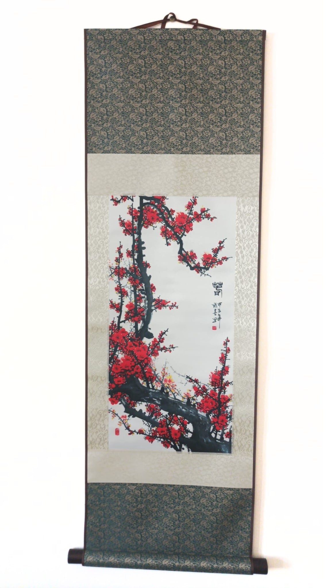 Rouleau mural chinois / Fleur rouge Prunier encre de Chine