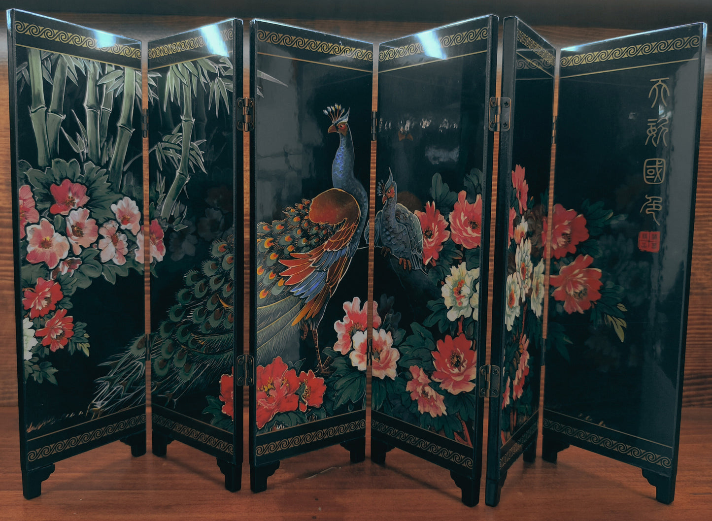 Mini paravent paons majestueux