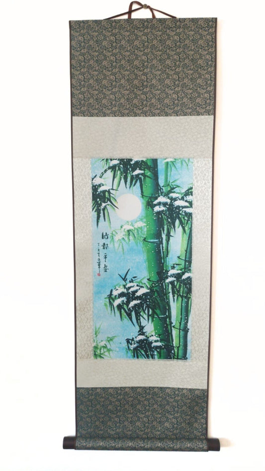 Rouleau mural chinois / Tige de Bambou Vert avec neige